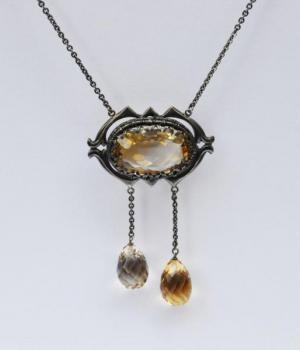 Silberne Halskette - Silber, Citrin - 1935